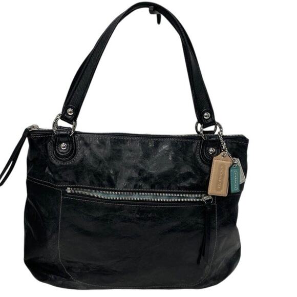 Coach Poppy Glam Large Black Leather Bag with Charms A1294-19002 - Picture 4 of 10